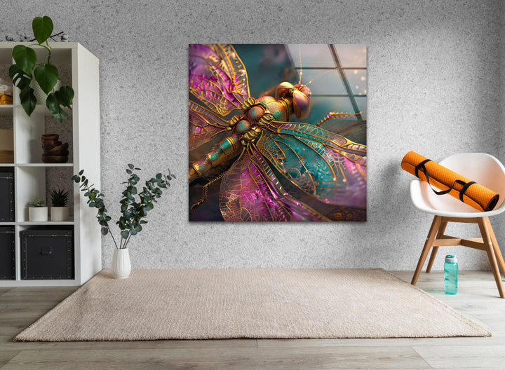 Vivid Pink Dragonfly Glass Wall Art custom glass pictures, glass art prints
