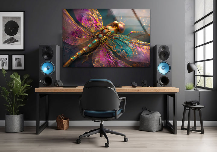 Vivid Pink Dragonfly Glass Wall Art large glass photo prints, glass wall photos

