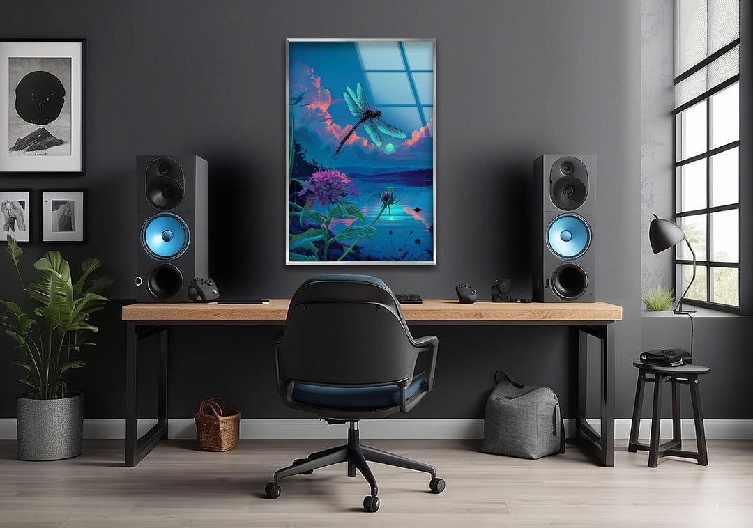 Blue Dragonfly Glass Wall Art print on glass, glass printed photos
