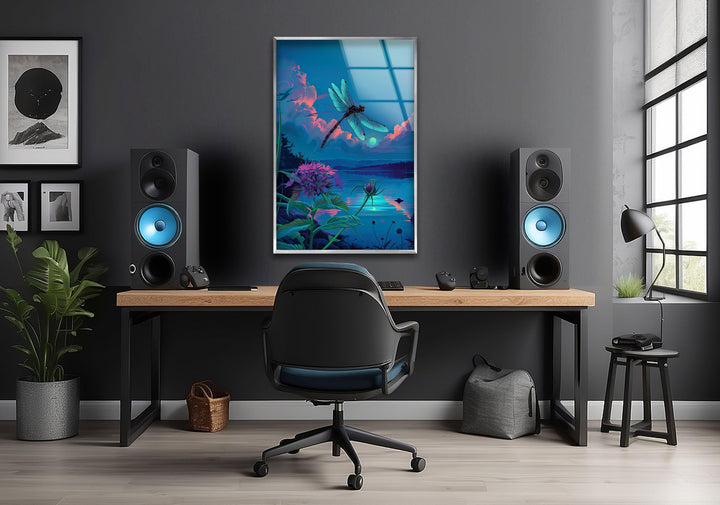 Blue Dragonfly Glass Wall Art print on glass, glass printed photos
