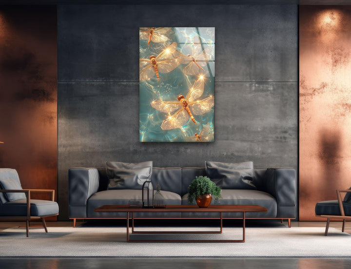 Shiny Dragonflys Glass Wall Art photo print on glass, prints on glass wall art
