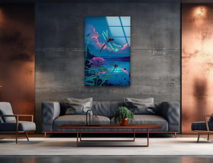 Blue Dragonfly Glass Wall Art print picture on glass, Tempered Glass Wall Art
