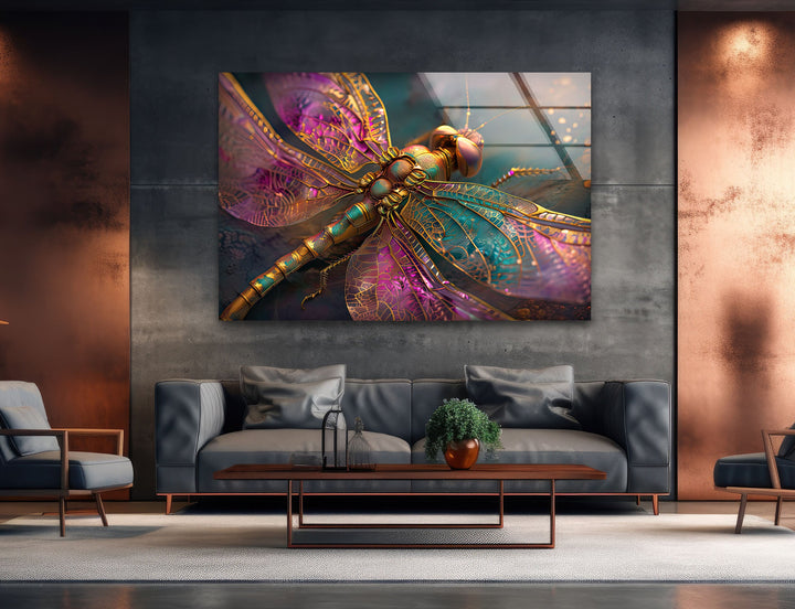 Vivid Pink Dragonfly Glass Wall Art custom glass photo prints, large glass prints
