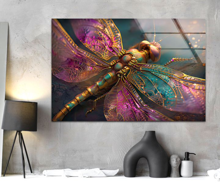 Vivid Pink Dragonfly Glass Wall Art picture on glass wall art, photos printed on glass
