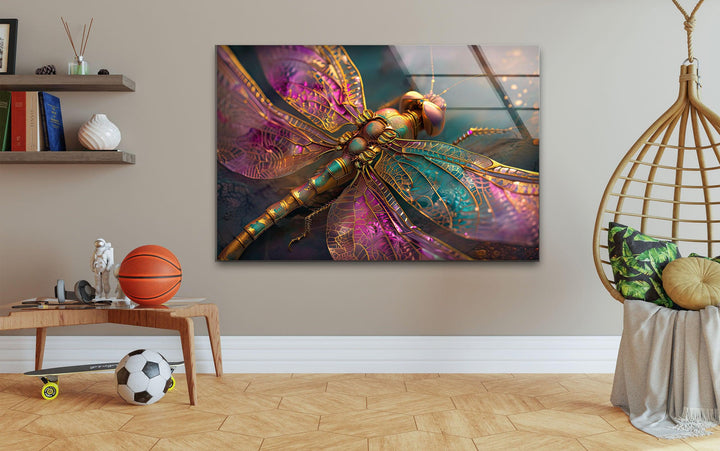 Vivid Pink Dragonfly Glass Wall Art print on glass, glass printed photos

