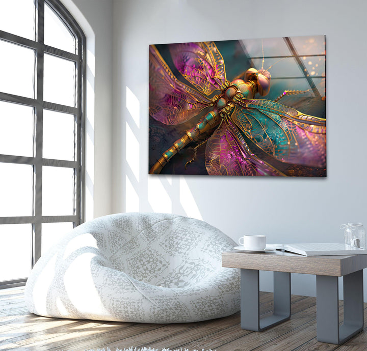 Vivid Pink Dragonfly Glass Wall Art glass photo prints, glass picture prints
