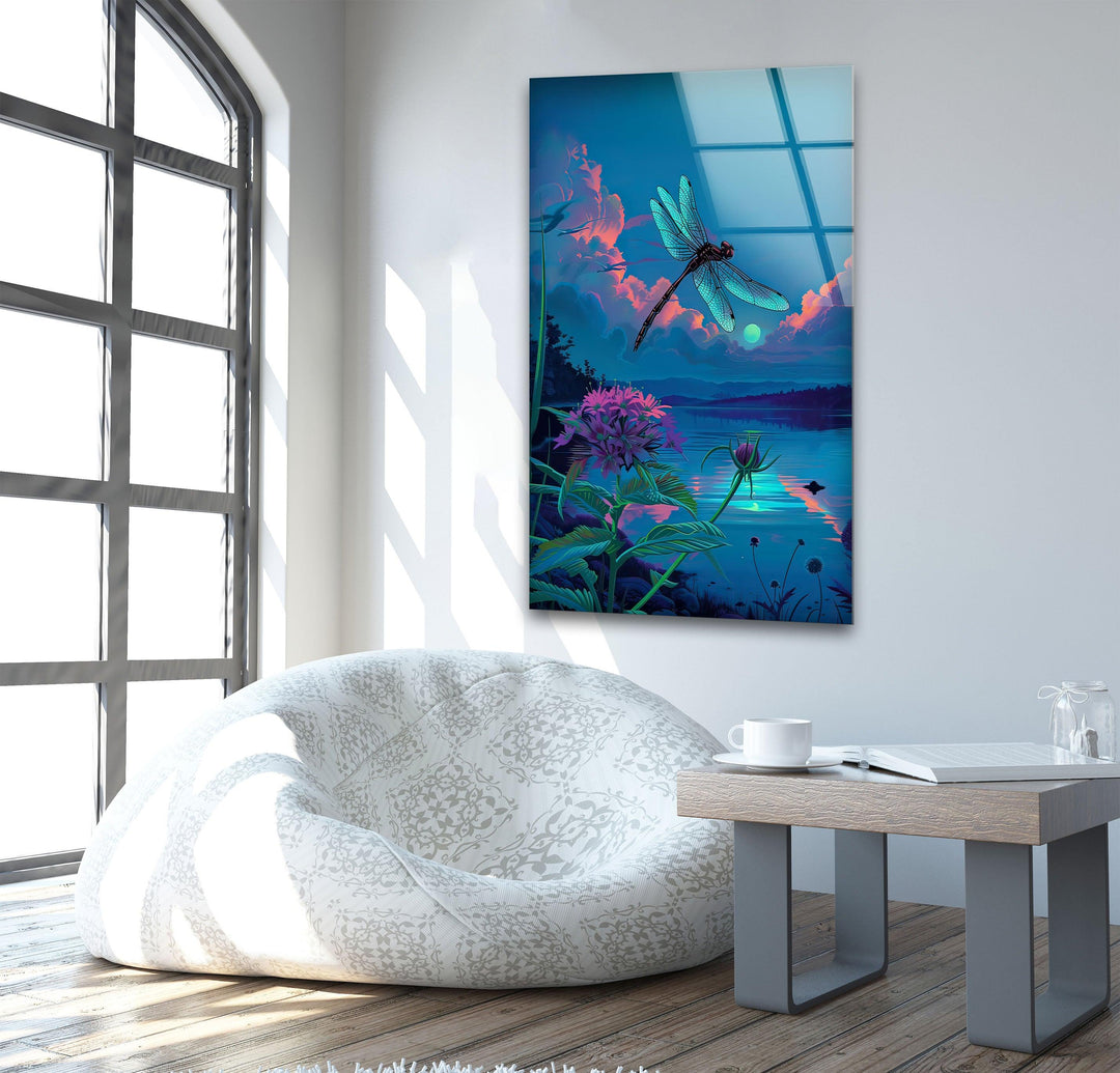 Blue Dragonfly Glass Wall Art custom glass pictures, glass art prints
