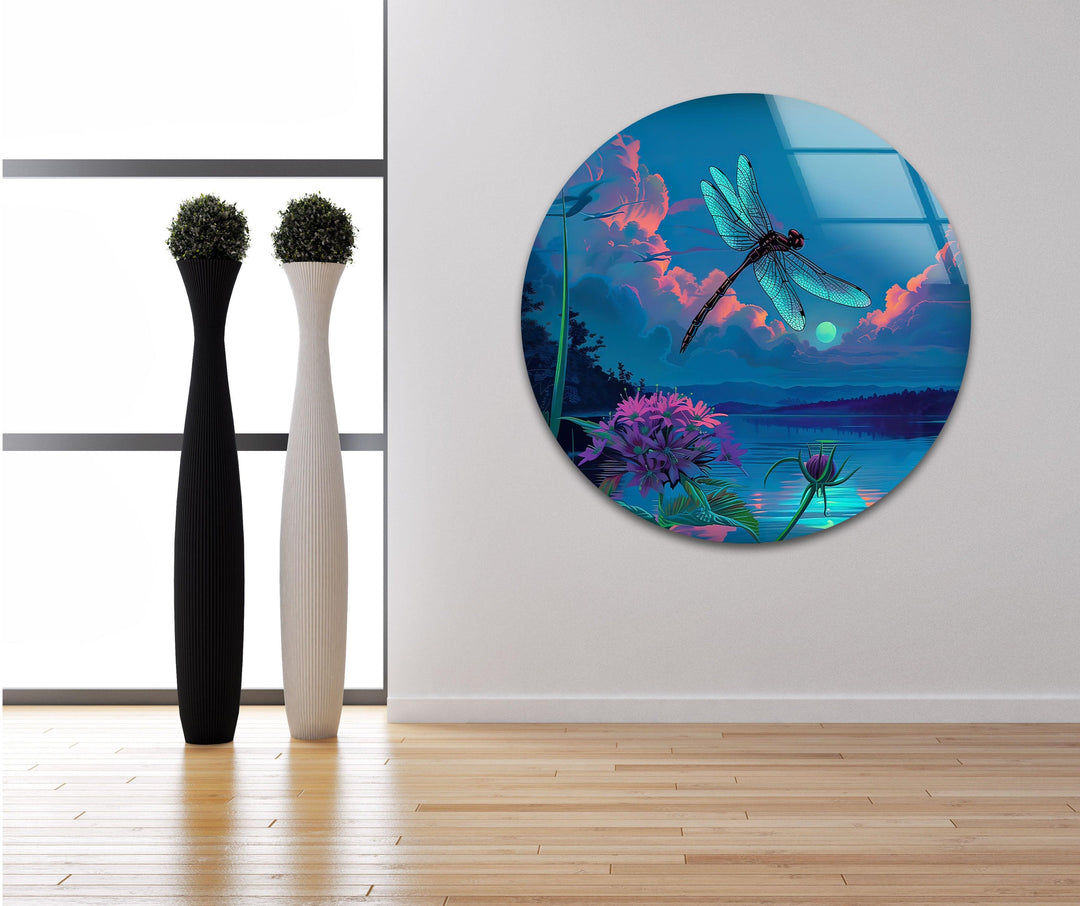 Blue Dragonfly Glass Wall Art photo print on glass, prints on glass wall art
