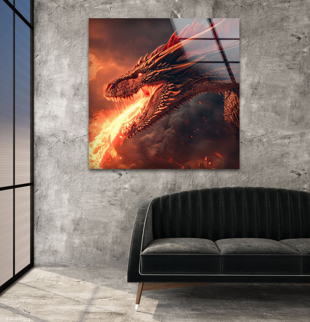 Fire-Breathing Dragon Glass Wall Art glass image printing, glass prints from photos
