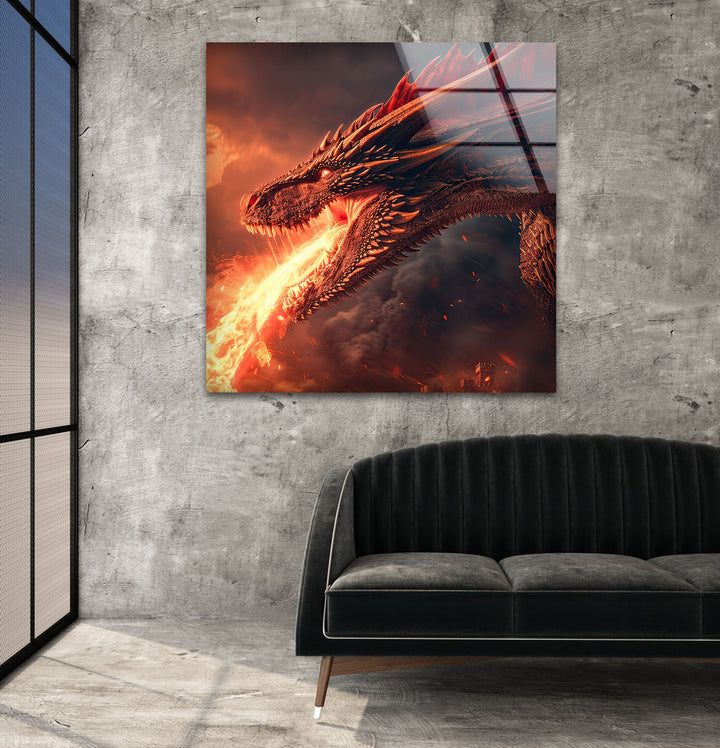 Fire-Breathing Dragon Glass Wall Art glass image printing, glass prints from photos
