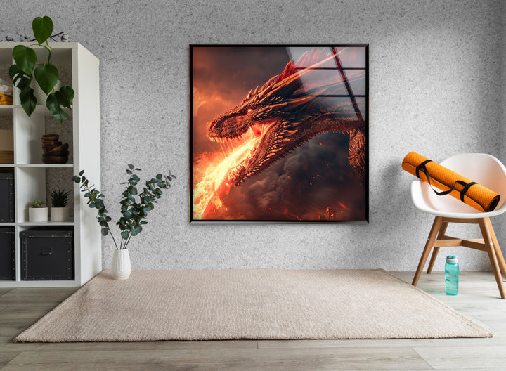 Fire-Breathing Dragon Glass Wall Art glass pictures for Wall, glass prints wall art

