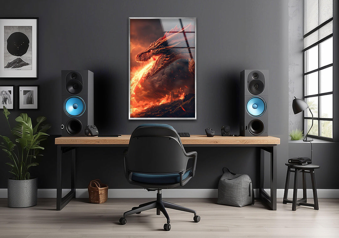 Fire-Breathing Dragon Glass Wall Art photo print on glass, prints on glass wall art
