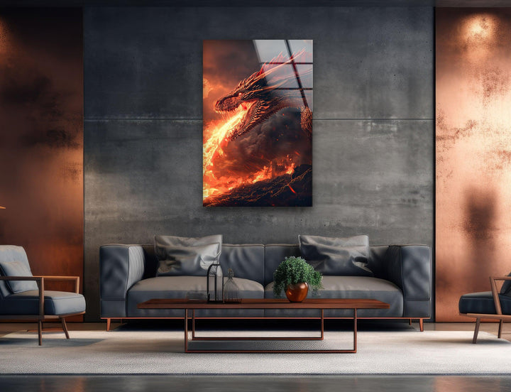 Fire-Breathing Dragon Glass Wall Art large glass photo prints, glass wall photos
