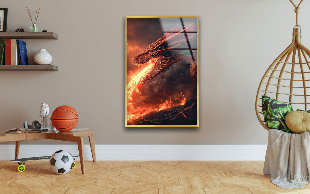 Fire-Breathing Dragon Glass Wall Art art glass wall art, glass wall art pictures
