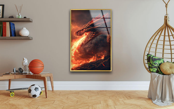 Fire-Breathing Dragon Glass Wall Art art glass wall art, glass wall art pictures

