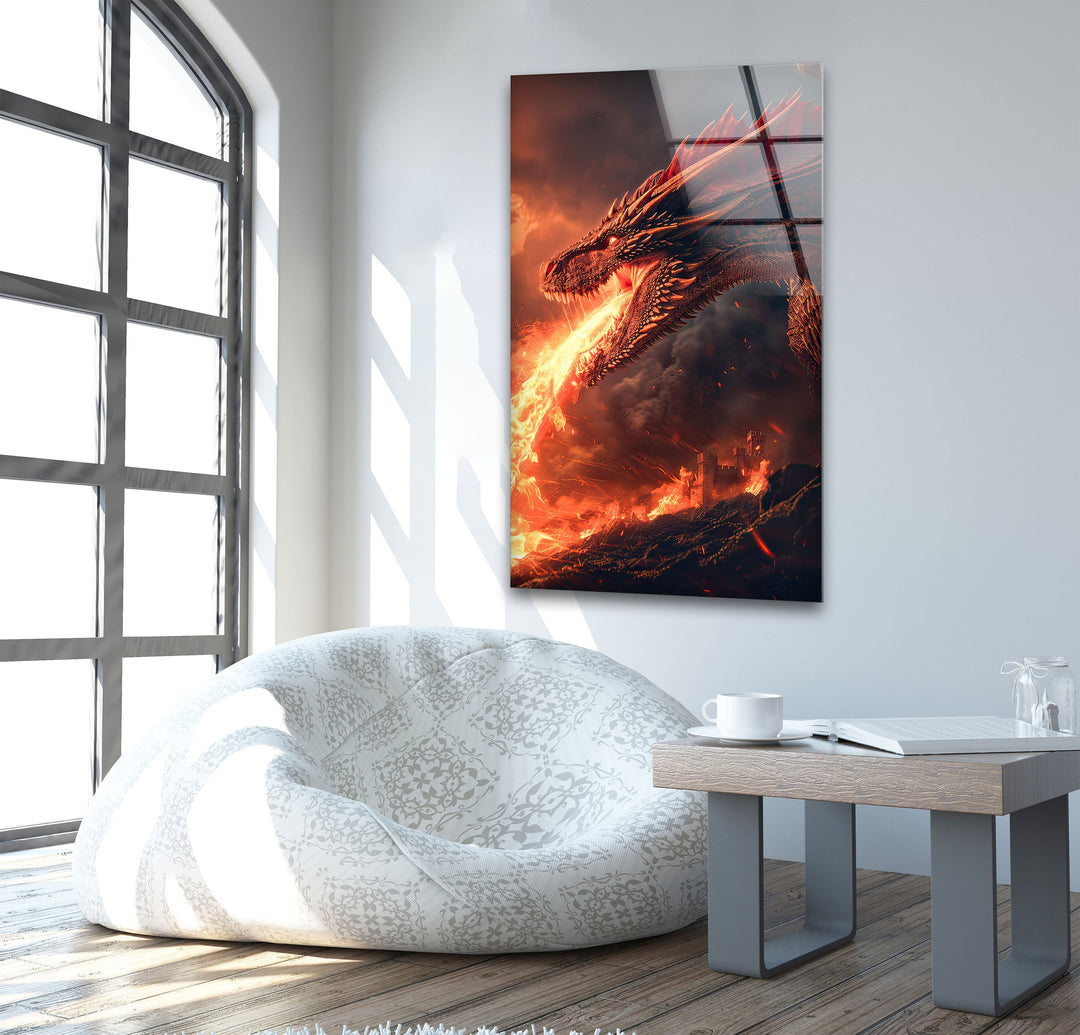 Fire-Breathing Dragon Glass Wall Art Glass Printing Wall Art, Print photos on glass
