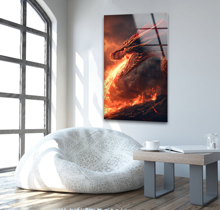 Fire-Breathing Dragon Glass Wall Art Glass Printing Wall Art, Print photos on glass
