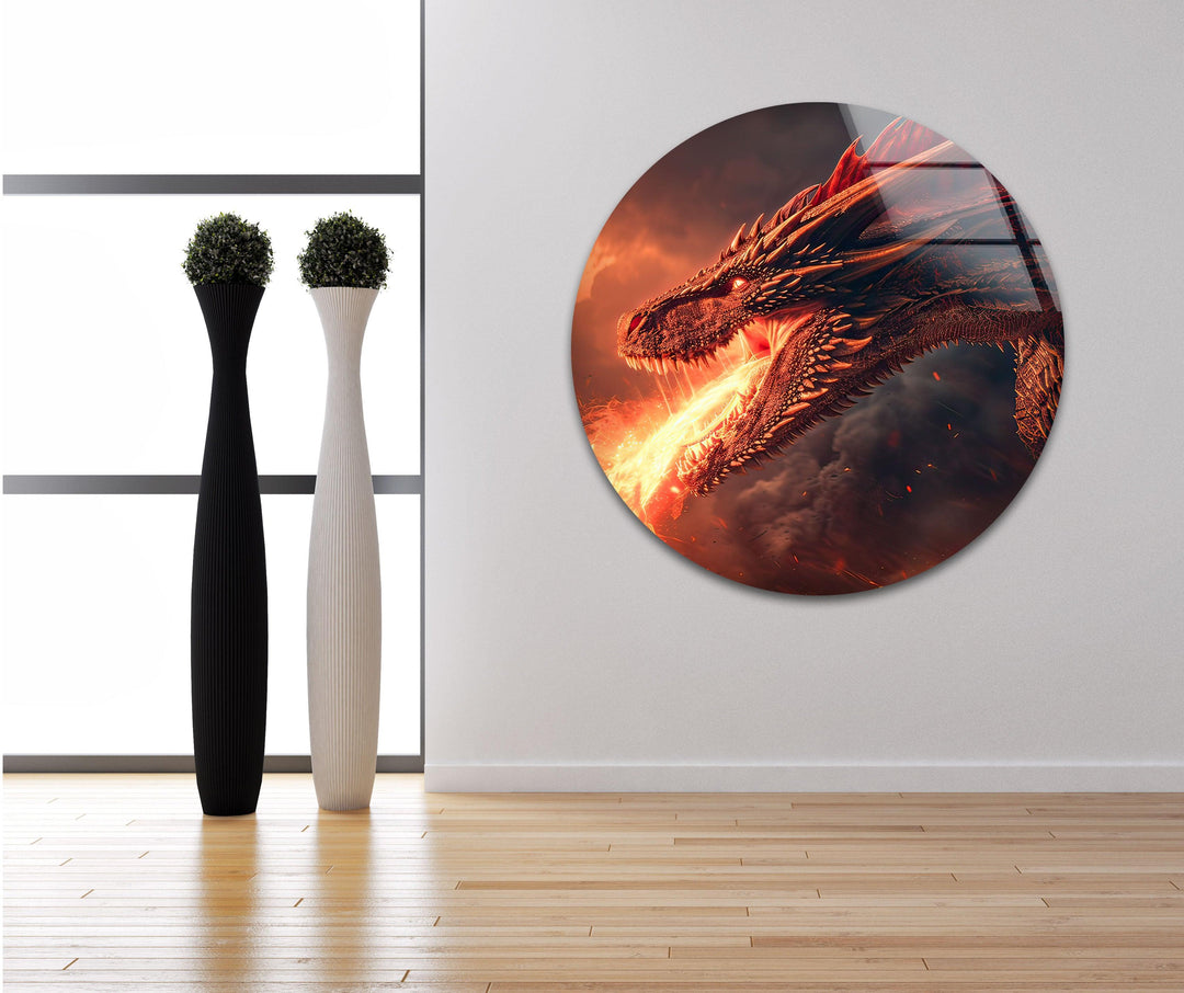 Fire-Breathing Dragon Glass Wall Art glass photo prints, glass picture prints
