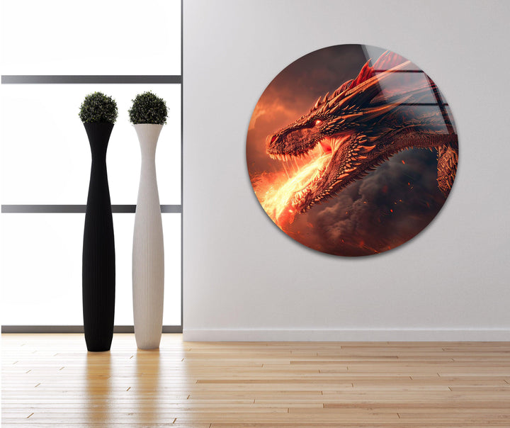 Fire-Breathing Dragon Glass Wall Art glass photo prints, glass picture prints
