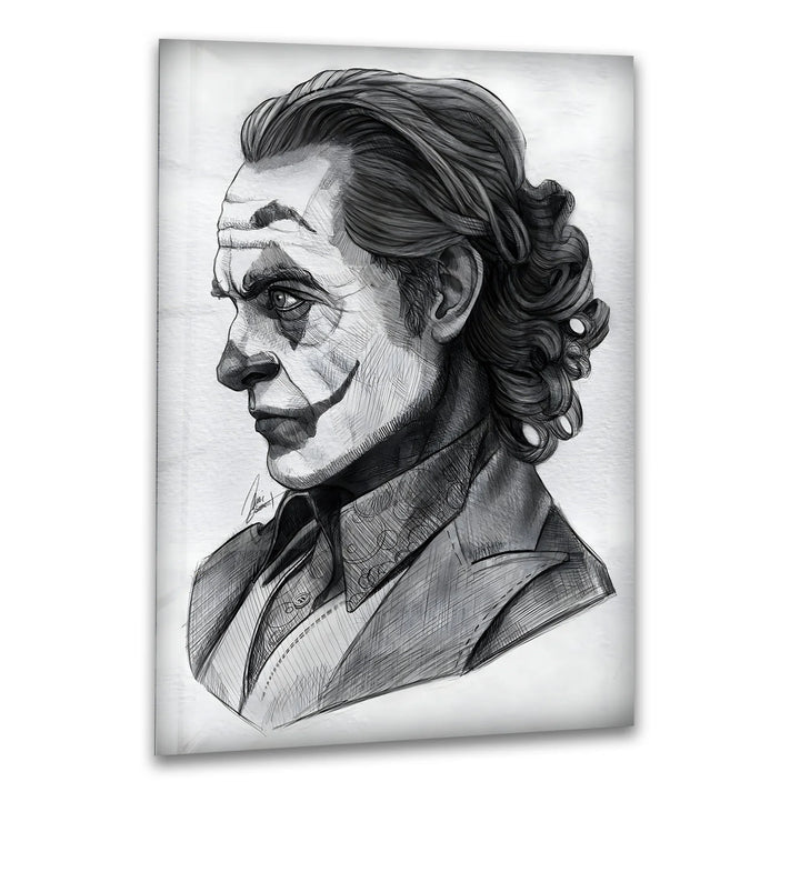 Moody sketch-style portrait on glass capturing expressive emotion and detailed shading.