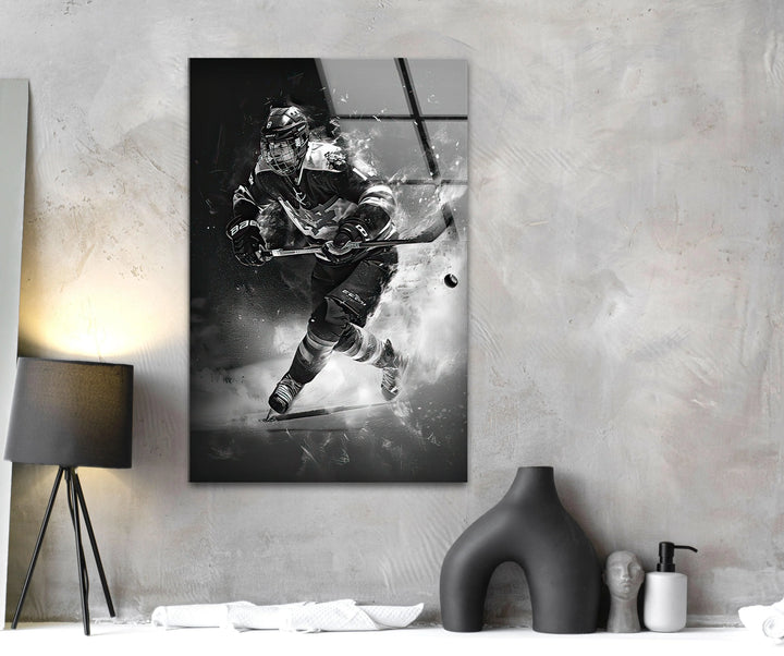 Energetic ice hockey artwork for sports-themed home decoration.