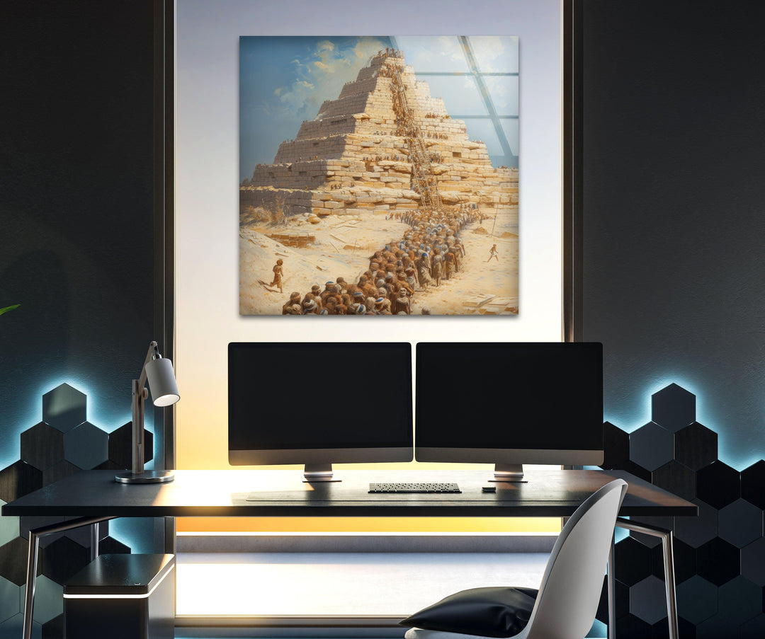 Building of Egyptian Pyramids Glass Wall Art, stained glass wall art, stained glass wall decor