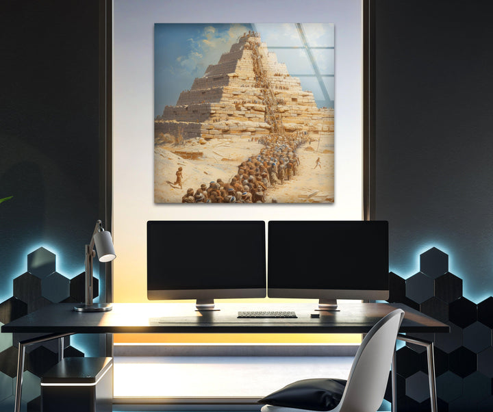 Building of Egyptian Pyramids Glass Wall Art, stained glass wall art, stained glass wall decor