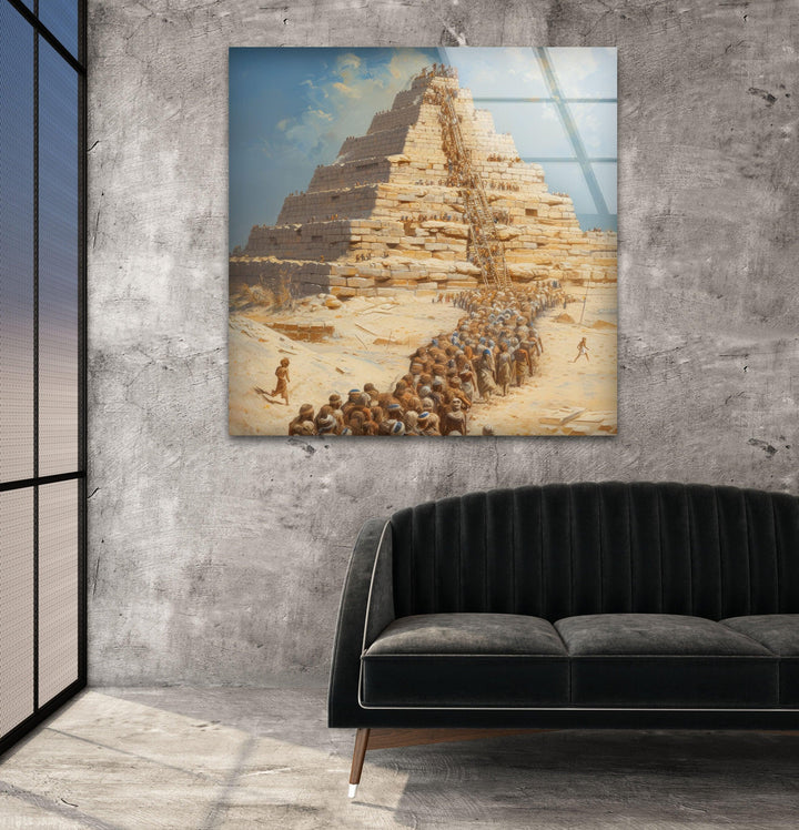 Building of Egyptian Pyramids Glass Wall Art, glass art painting, glass art for the Wall