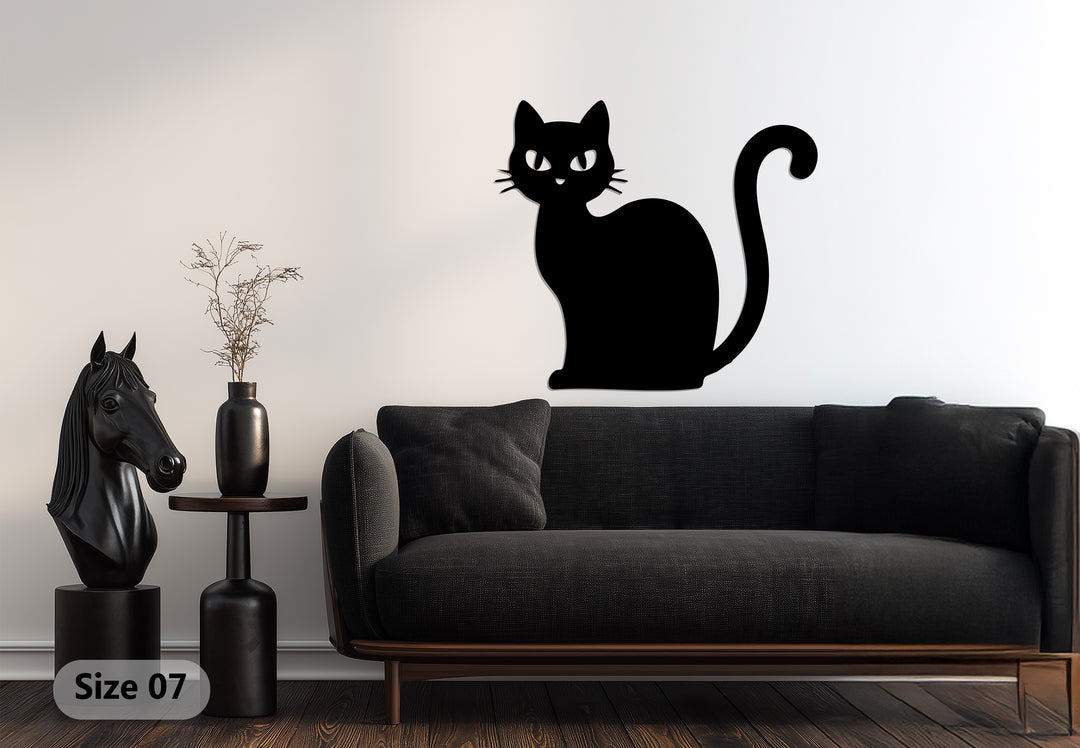 Sleek black cat metal wall art for gothic home décor