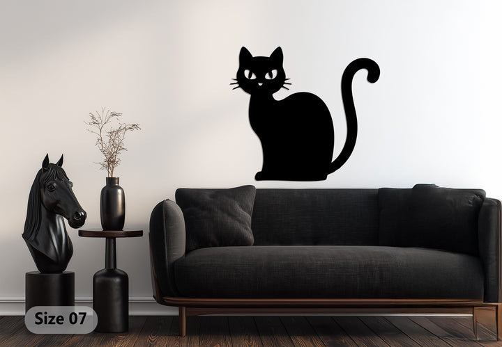Sleek black cat metal wall art for gothic home décor