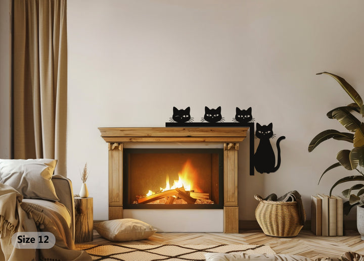 Modern cat metal wall hanging for fireplace or hallway décor