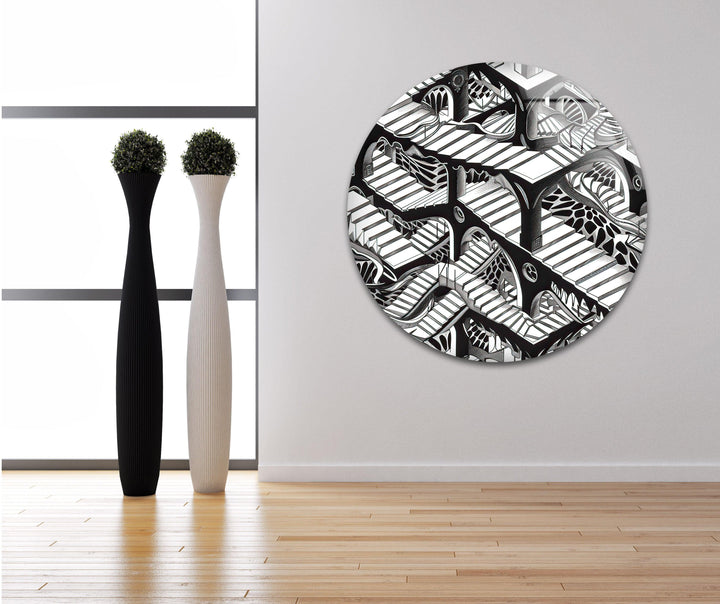 Escher Black & White Glass Wall Art photo print on glass, prints on glass wall art
