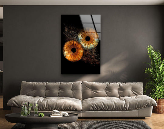 The vivid brown eyes glass art features a sleek, borderless edge for a modern look.