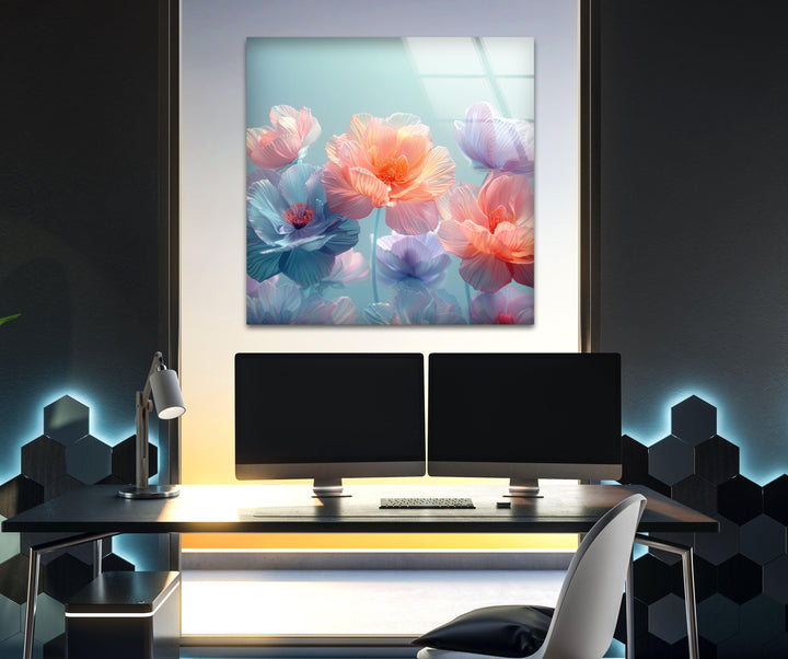 Colorful Pastel Flowers Glass Wall Art, custom glass pictures, glass art prints