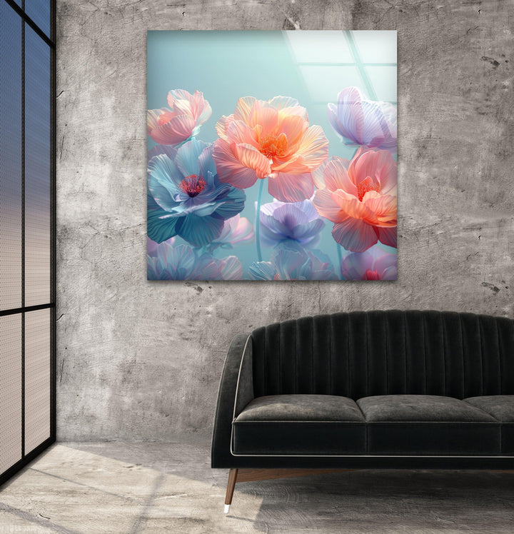 Colorful Pastel Flowers Glass Wall Art, large glass photo prints, glass wall photos