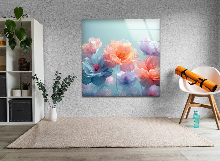 Colorful Pastel Flowers Glass Wall Art, photo print on glass, prints on glass wall art