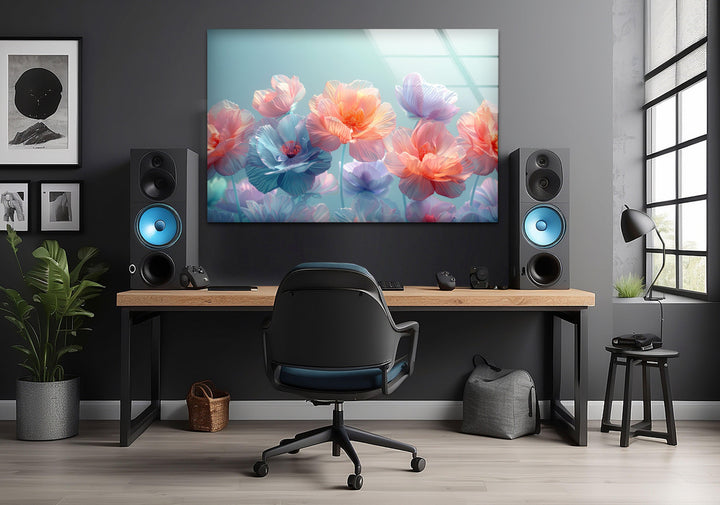 Colorful Pastel Flowers Glass Wall Art, glass pictures for Wall, glass prints wall art