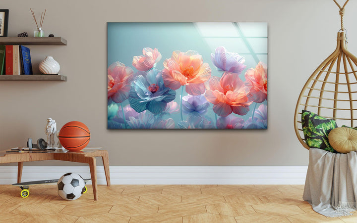 Colorful Pastel Flowers Glass Wall Art, glass image printing, glass prints from photos