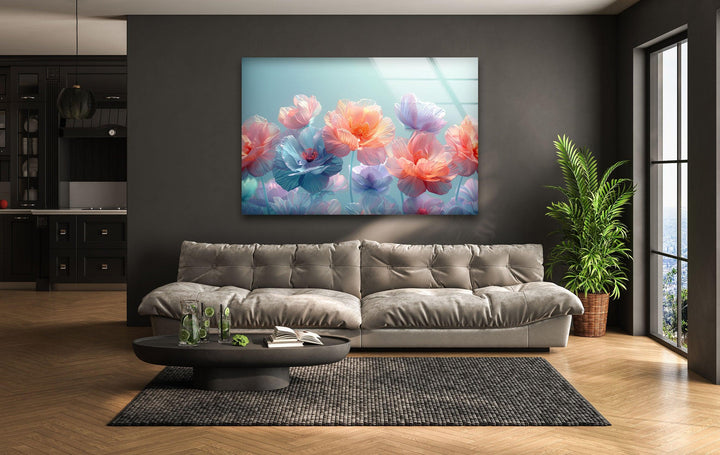 Colorful Pastel Flowers Glass Wall Art, glass photo prints, glass picture prints