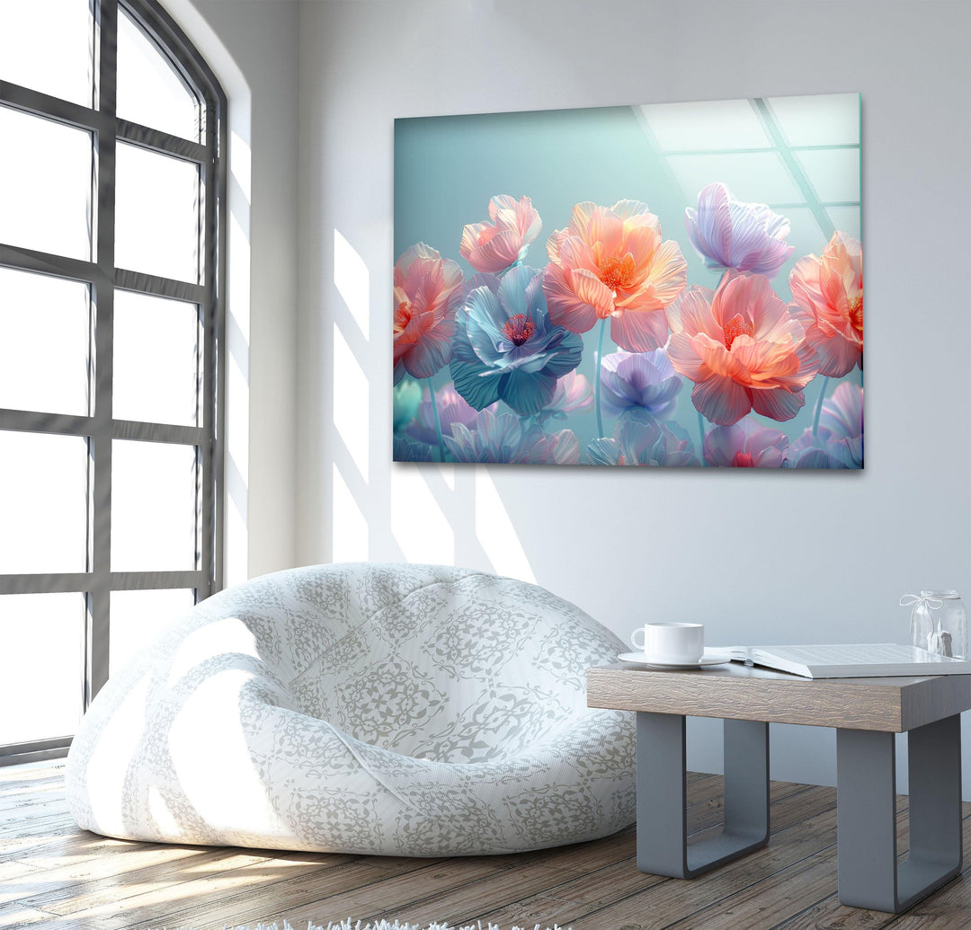 Colorful Pastel Flowers Glass Wall Art, Glass Printing Wall Art, Print photos on glass