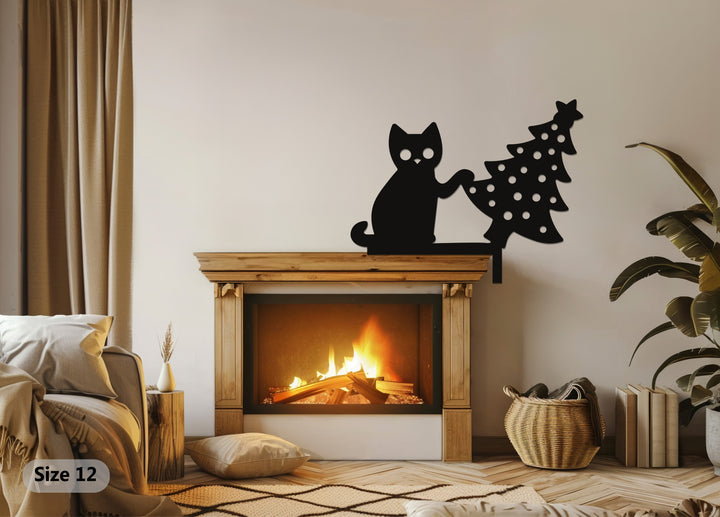 Cat metal wall décor perfect for Christmas fireplace setup