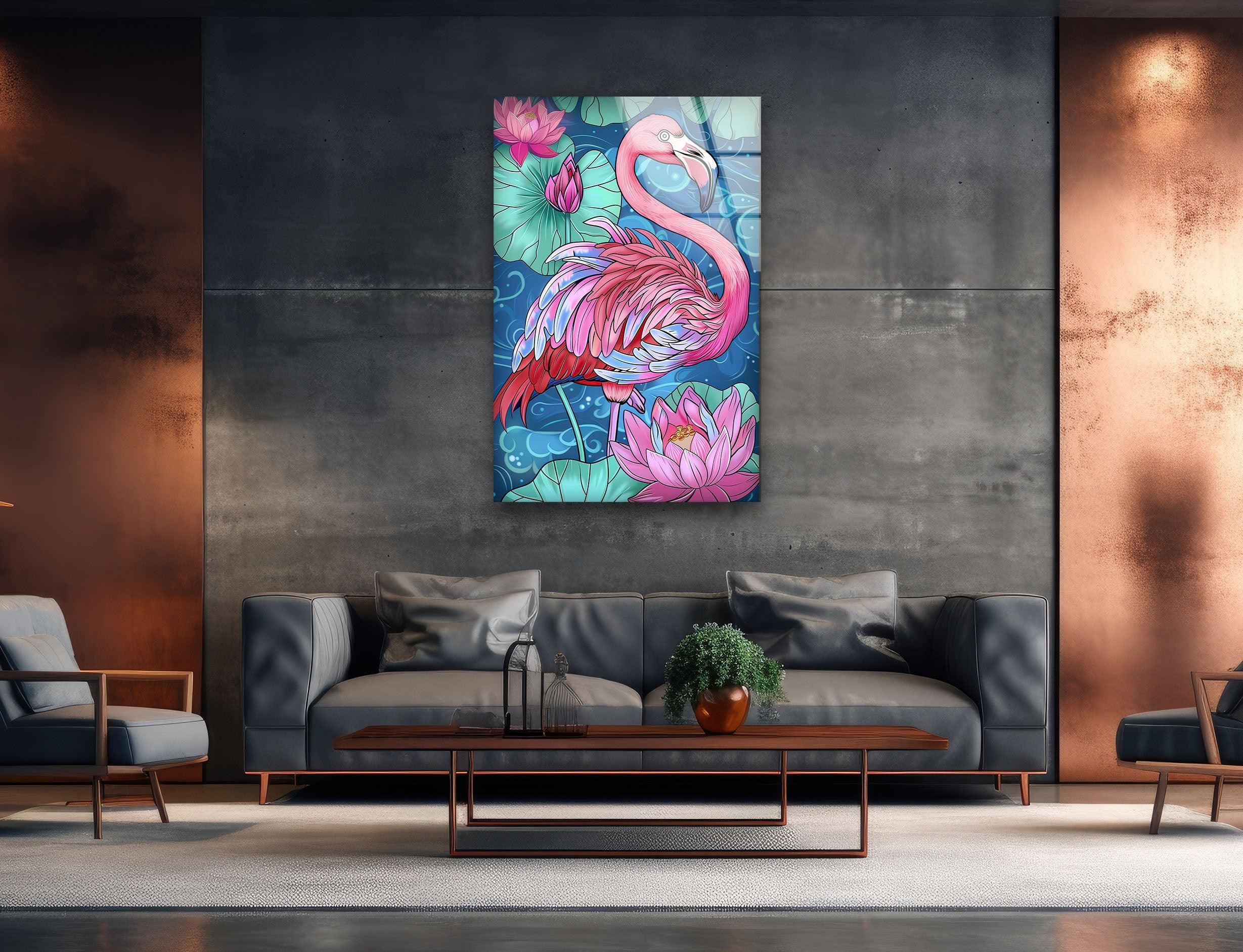 Flamingo in Water Wall Art | Vibrant Glass Wall Art – MyPhotoStation