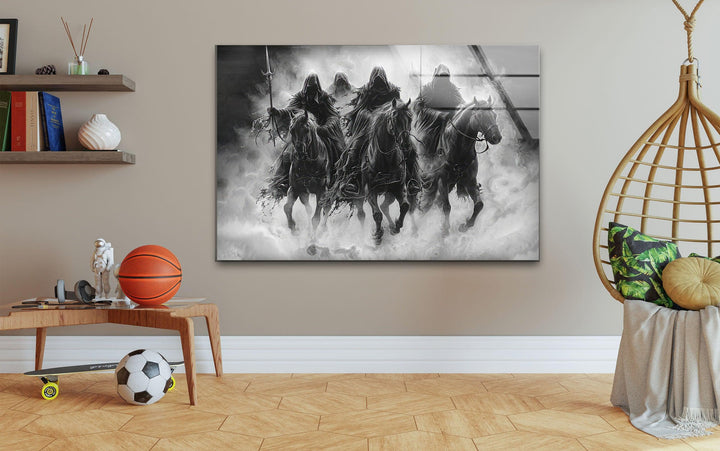Dark Riders on Black Horses Glass Wall Art art glass wall art, glass wall art pictures
