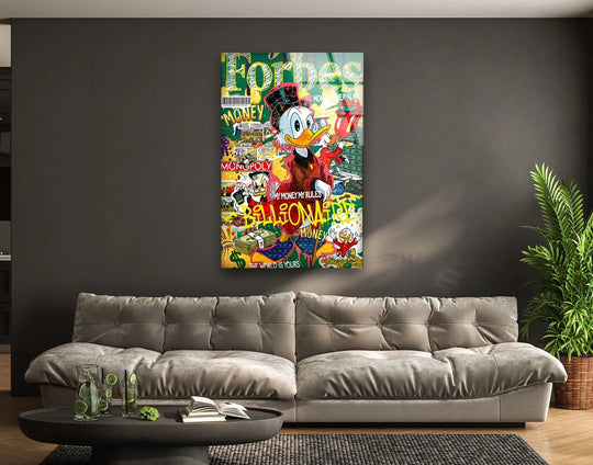 Warm hues dominate this billionaire life money magazine pop art from glass, creating a vibrant and inviting atmosphere.