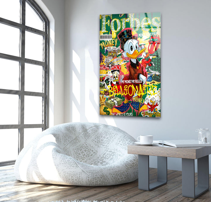 Forbes Billionaire Duck Glass Wall Art print picture on glass, Tempered Glass Wall Art
