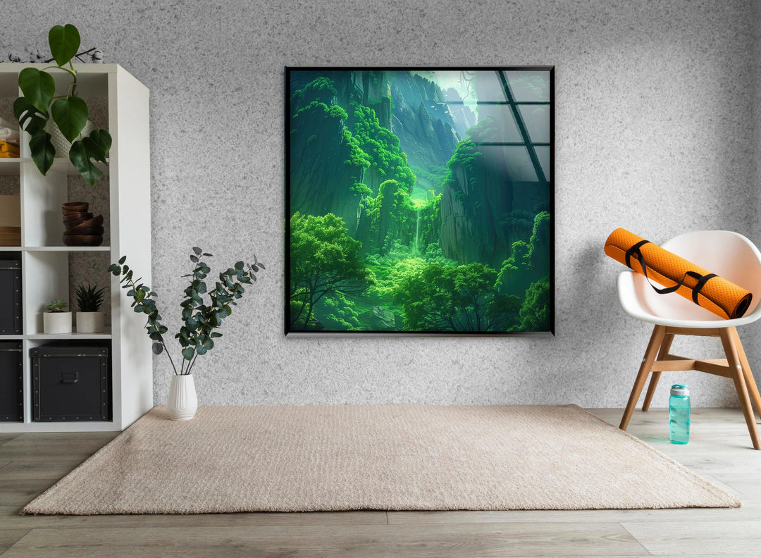 Nature-inspired wall art featuring a magical forest bathed in soft light.
