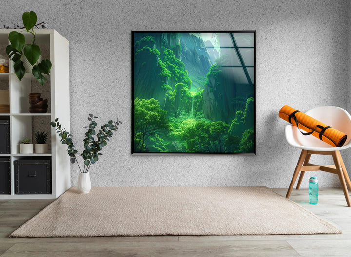 Nature-inspired wall art featuring a magical forest bathed in soft light.
