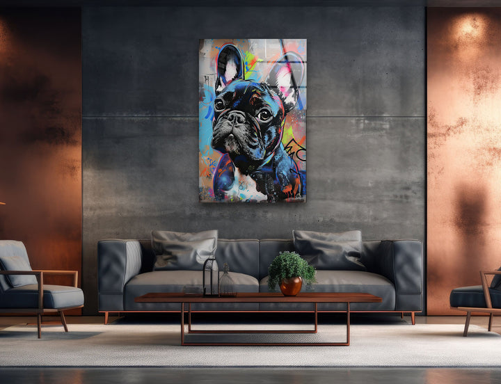 French Bulldog Graffiti Glass Wall Art photo print on glass, prints on glass wall art
