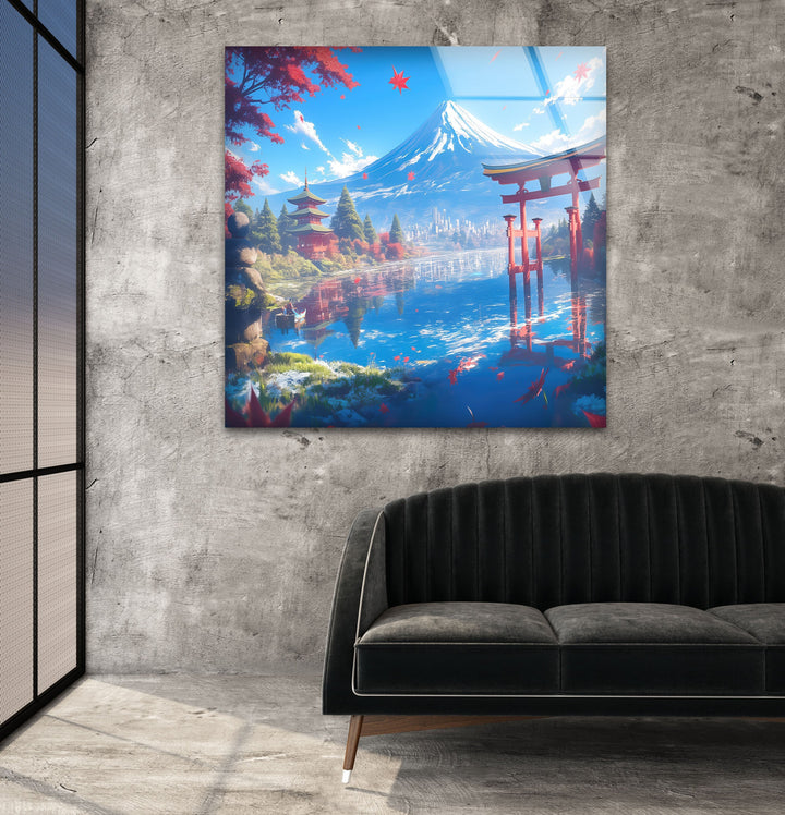 Fuji in Japan With The Pagoda Glass Wall Art glass image printing, glass prints from photos
