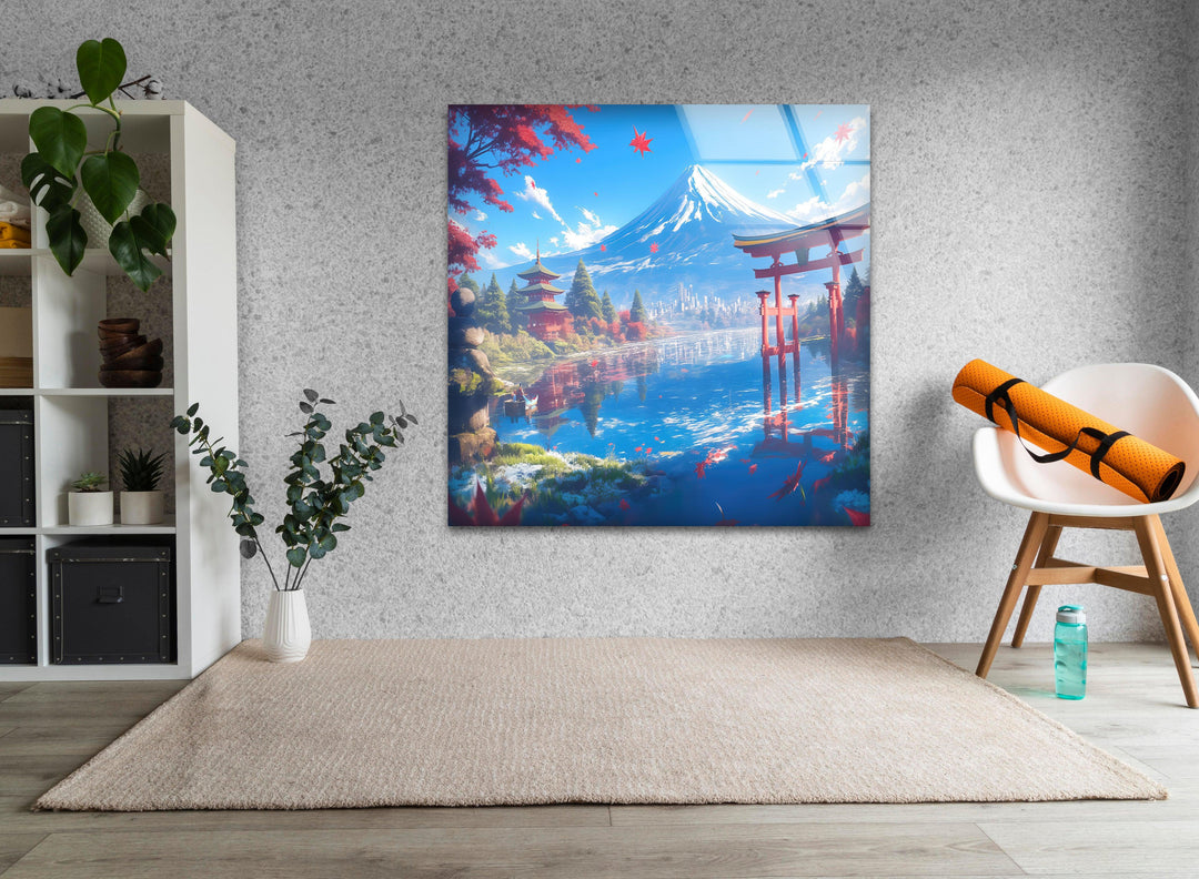 Fuji in Japan With The Pagoda Glass Wall Art glass pictures for Wall, glass prints wall art
